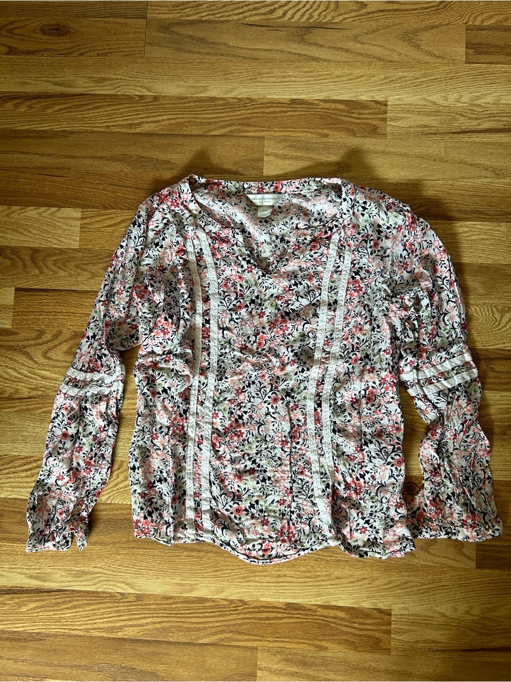 Floral Lace-Trim Blouse - Coral White Black